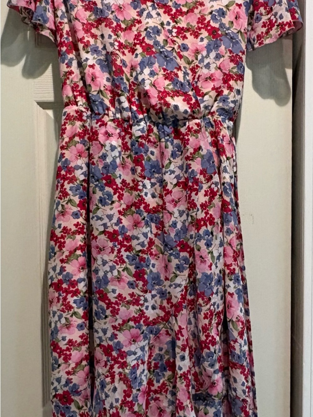 Floral Short Sleeve Casual Dress in Pink & Blue